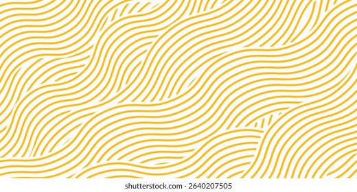 Yellow instant noodle, pasta and spaghetti texture with geometric wavy lines. Ramen, pasta vector pattern. Background abstract food illustration