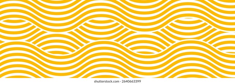 Yellow instant noodle, pasta and spaghetti texture with geometric wavy lines. Ramen, pasta vector pattern. Background abstract food illustration
