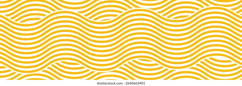 Yellow instant noodle, pasta and spaghetti texture with geometric wavy lines. Ramen, pasta vector pattern. Background abstract food illustration