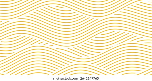 Yellow instant noodle, pasta and spaghetti texture with geometric wavy lines. Ramen, pasta vector pattern. Background abstract food illustration