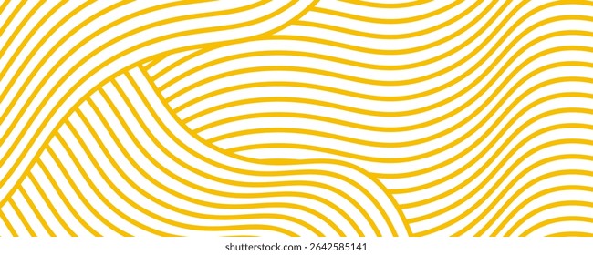 Massa instantânea amarela, massa e textura de espaguete com linhas onduladas geométricas. Ramen, padrão de vetor de massa. Ilustração de alimento abstrato de fundo