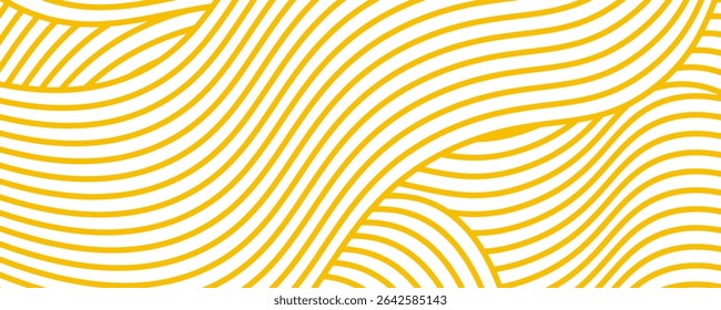 Yellow instant noodle, pasta and spaghetti texture with geometric wavy lines. Ramen, pasta vector pattern. Background abstract food illustration
