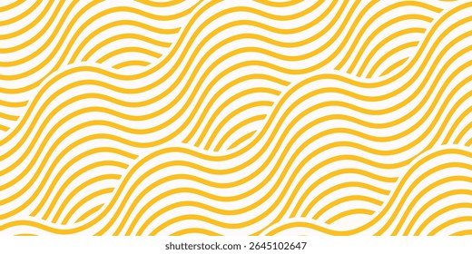 Yellow instant noodle, pasta and spaghetti texture with geometric wavy lines. Ramen, pasta vector pattern. Background abstract food illustration