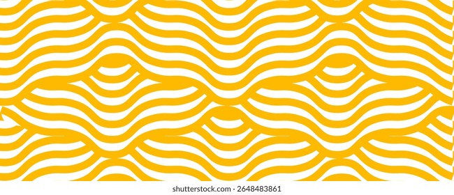 Massa instantânea amarela, massa e textura de espaguete com linhas onduladas geométricas. Ramen, padrão de vetor de massa. Ilustração de alimento abstrato de fundo