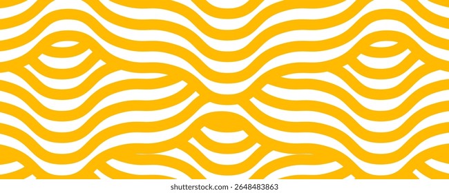 Yellow instant noodle, pasta and spaghetti texture with geometric wavy lines. Ramen, pasta vector pattern. Background abstract food illustration