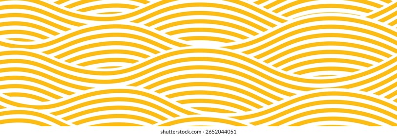 Massa instantânea amarela, massa e textura de espaguete com linhas onduladas geométricas. Ramen, padrão de vetor de massa. Ilustração de alimento abstrato de fundo
