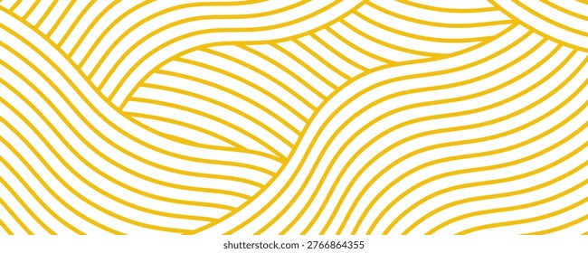 Yellow instant noodle, pasta and spaghetti texture with geometric wavy lines. Ramen, pasta vector pattern. Background abstract food illustration