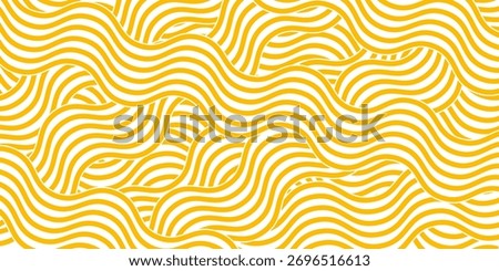 Yellow instant noodle, pasta and spaghetti texture with geometric wavy lines. Ramen, pasta vector pattern. Background abstract food illustration