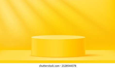 Yellow interior with light of a window and podium. Vector 3d illustration 

