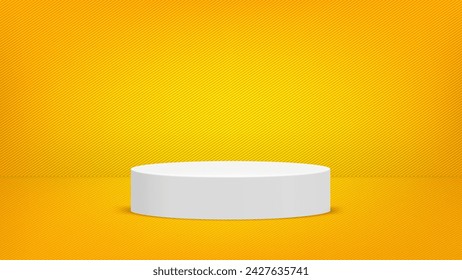 Yellow interior with white podium. Vector 3d mockup for product design