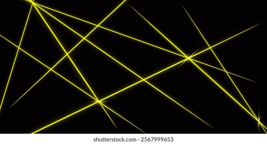 Yellow intersecting laser beams, glowing stripes. Abstract vector illustration isolated on black background.