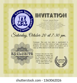 Yellow Invitation. With background. Retro design. Customizable, Easy to edit and change colors. 