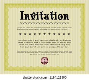 Yellow Invitation. Beauty design. Customizable, Easy to edit and change colors. With great quality guilloche pattern. 