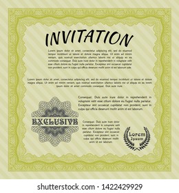 Yellow Invitation. Beauty design. Vector illustration. With complex linear background. 