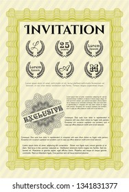 Yellow Invitation. With complex background. Detailed. Nice design. 