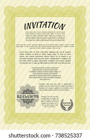 Yellow Invitation. Complex background. Detailed. Money Pattern design. 