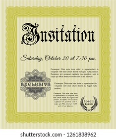 Yellow Invitation. Complex background. Lovely design. Vector illustration. 