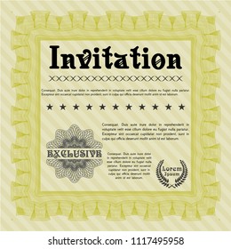 Yellow Invitation. With complex background. Money Pattern. Vector illustration. 