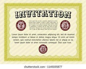 Yellow Invitation. With complex linear background. Customizable, Easy to edit and change colors. Nice design. 