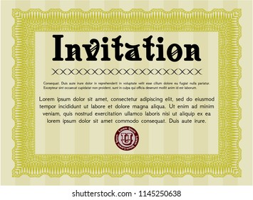 Yellow Invitation. With complex linear background. Vector illustration. Nice design. 