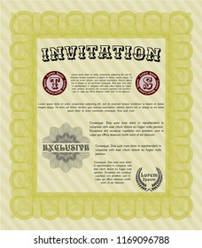 Yellow Invitation. With complex linear background. Detailed. Elegant design. 