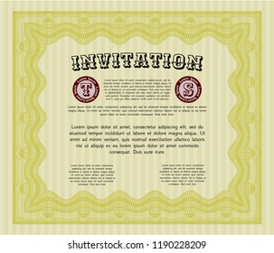 Yellow Invitation. With complex linear background. Customizable, Easy to edit and change colors. Money Pattern design. 