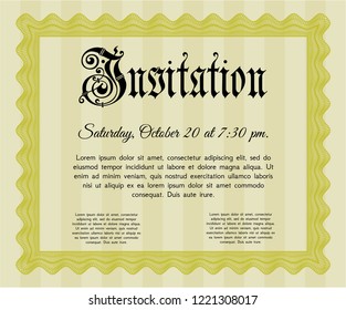 Yellow Invitation. With complex linear background. Beauty design. Customizable, Easy to edit and change colors. 