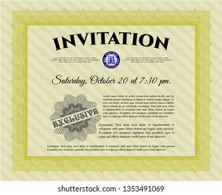 Yellow Invitation. With complex linear background. Vector illustration. Beauty design. 