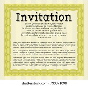 Yellow Invitation. With complex linear background. Detailed. Money style design. 