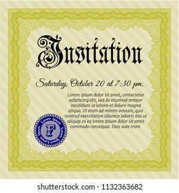 Yellow Invitation. Cordial design. With background. Vector illustration. 