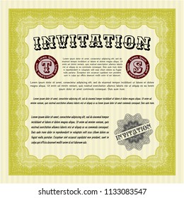 Yellow Invitation. Cordial design. Customizable, Easy to edit and change colors. With complex linear background. 