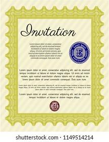 Yellow Invitation. Customizable, Easy to edit and change colors. With complex linear background. Money design. 