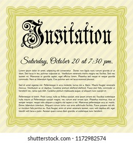 Yellow Invitation. Customizable, Easy to edit and change colors. With guilloche pattern. Elegant design. 