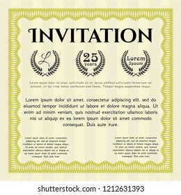 Yellow Invitation. Customizable, Easy to edit and change colors. With linear background. Money Pattern. 
