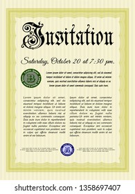 Yellow Invitation. Customizable, Easy to edit and change colors. With guilloche pattern and background. Cordial design. 