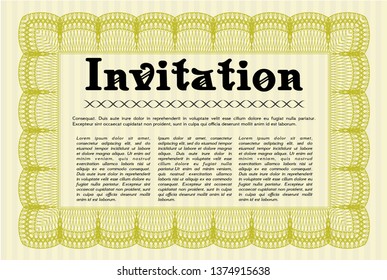 Yellow Invitation. Customizable, Easy to edit and change colors. With complex background. Good design. 