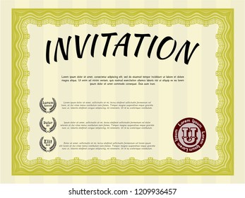 Yellow Invitation. Detailed. Complex background. Superior design. 