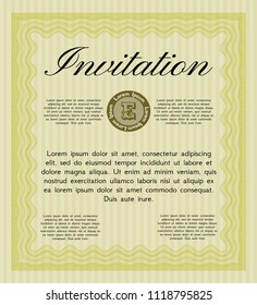 Yellow Invitation. Detailed. With guilloche pattern. Beauty design. 