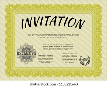 Yellow Invitation. Easy to print. Vector illustration. Cordial design. 