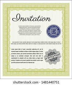 Yellow Invitation. Elegant design. With complex linear background. Vector illustration. 