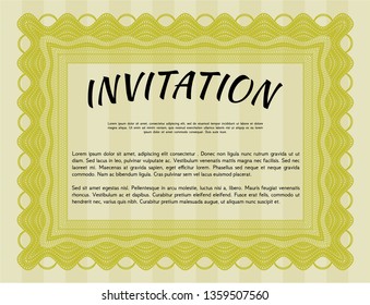 Yellow Invitation. Elegant design. Detailed. Printer friendly. 