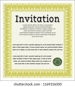 Yellow Invitation. Excellent design. With complex linear background. Detailed. 