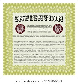 Yellow Invitation. Good design. Complex background. Detailed. 