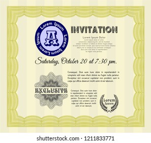 Yellow Invitation. With great quality guilloche pattern. Excellent design. Customizable, Easy to edit and change colors. 