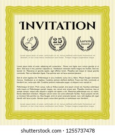 Yellow Invitation. With great quality guilloche pattern. Detailed. Superior design. 