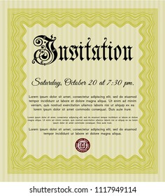 Yellow Invitation. With guilloche pattern and background. Retro design. Detailed. 