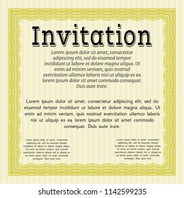 Yellow Invitation. With guilloche pattern and background. Money style design. Customizable, Easy to edit and change colors. 