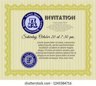 Yellow Invitation. With guilloche pattern and background. Detailed. Money Pattern design. 