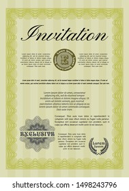 Yellow Invitation. With guilloche pattern and background. Money design. Vector illustration. 