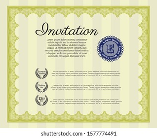 Yellow Invitation. With guilloche pattern and background. Elegant design. Detailed. 